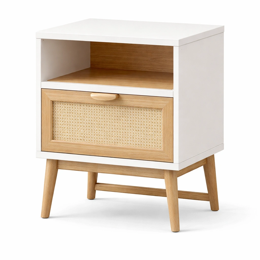 mesita de noche blanca con cajon y estante-dwellirae